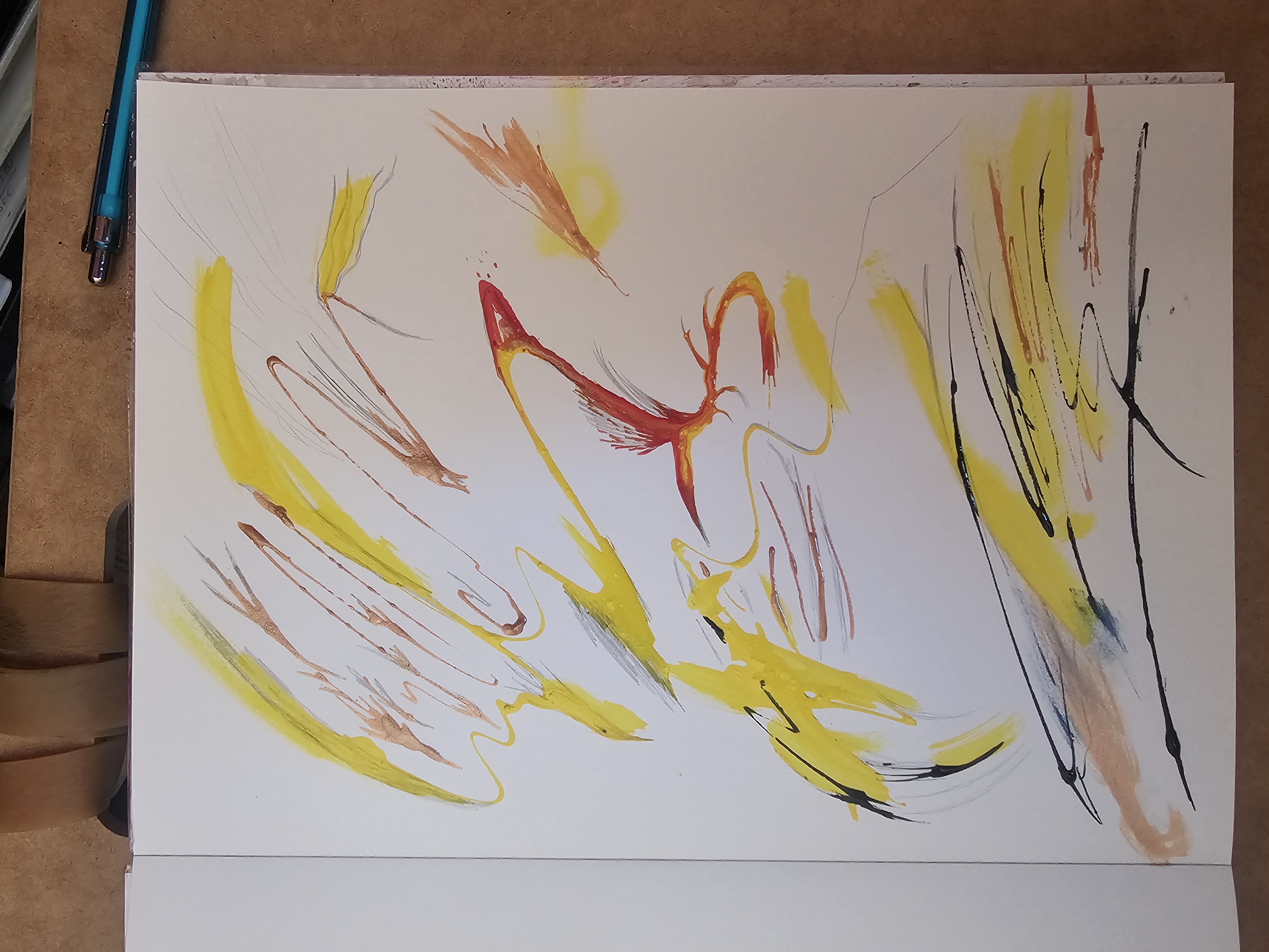 Abstract expressive art — yellow and red brushwork