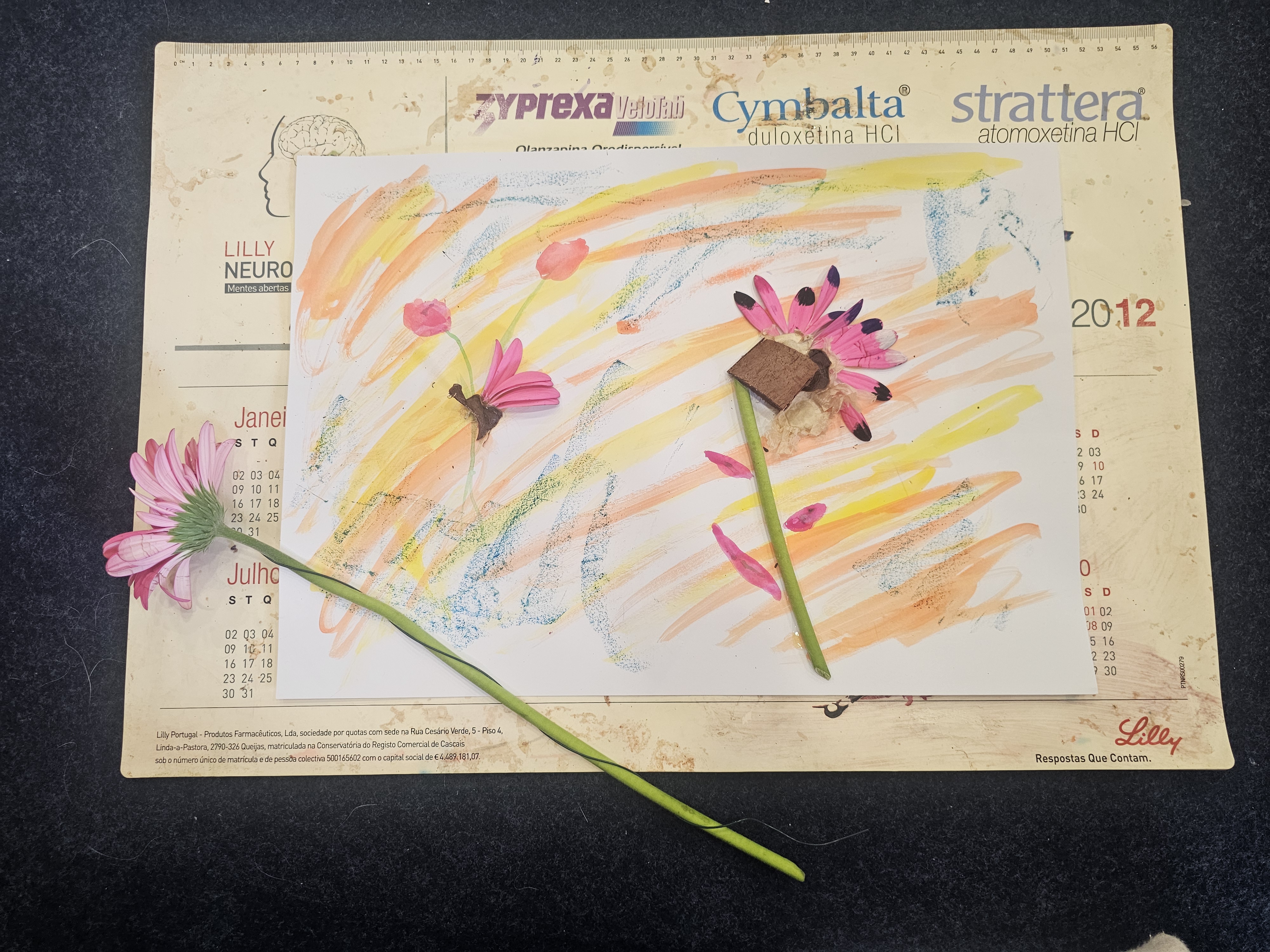Mixed media art therapy — abstract painting with flowers